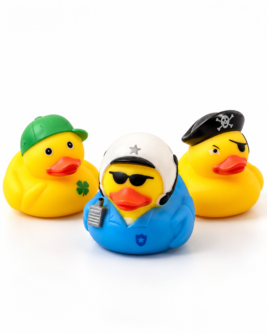Rubber duck toys by Socks Up: pilot, pirate and cap ducks