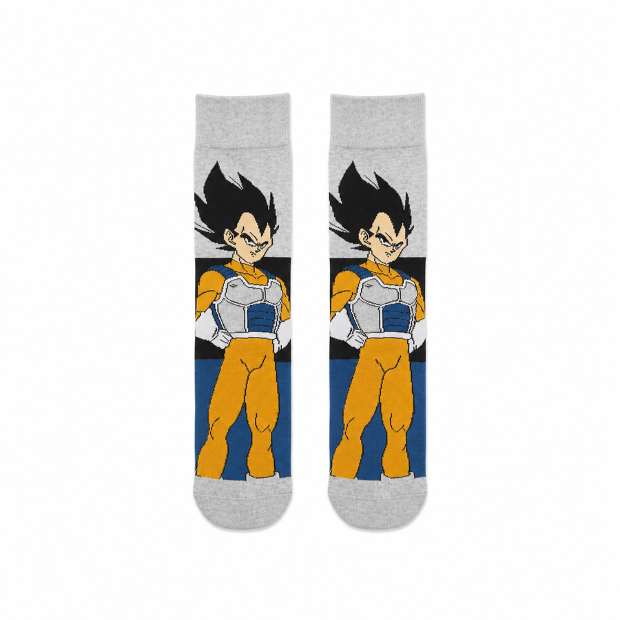 Vegeta anime character printed crew socks close-up