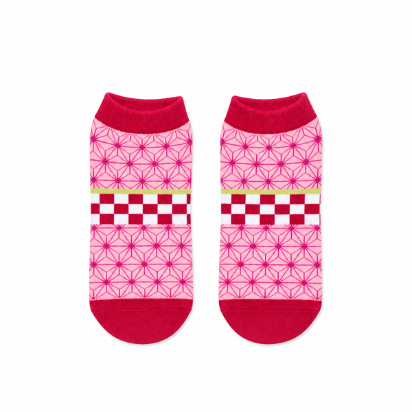Demon Slayer Nezuko ankle socks with pink asanoha kimono print by Socks Up UAE