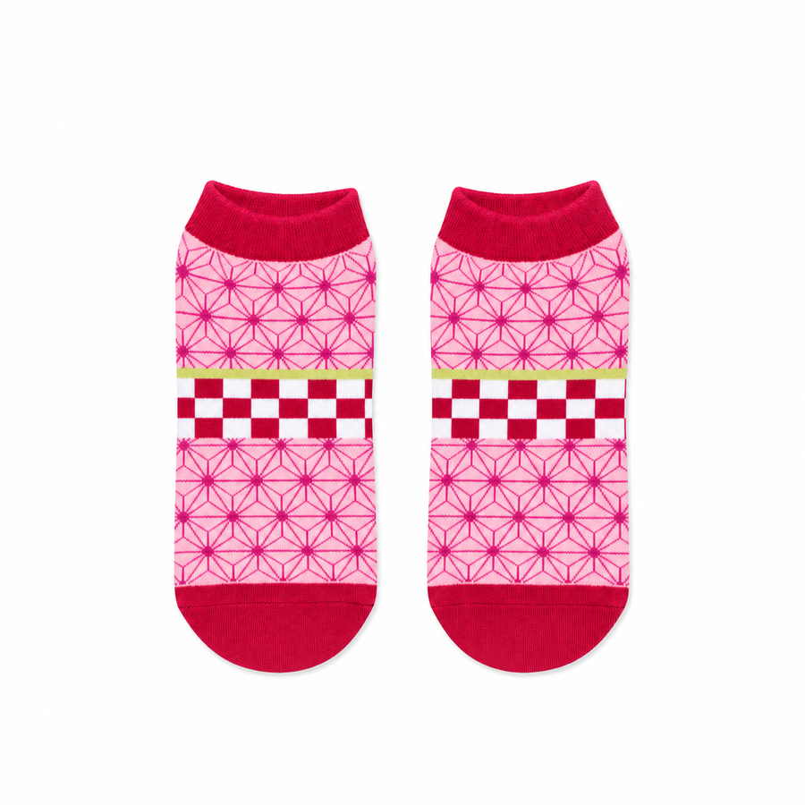 Demon Slayer Nezuko ankle socks with pink asanoha kimono print by Socks Up UAE
