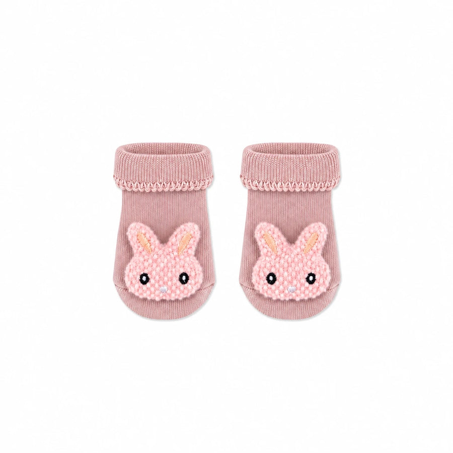 Baby Bunny Socks in dusty pink with a 3D knitted bunny face, Socks Up UAE