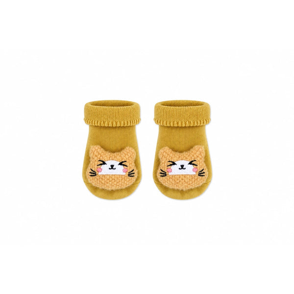 Baby Kitty Socks in mustard with a 3D knitted kitty face, Socks Up UAE