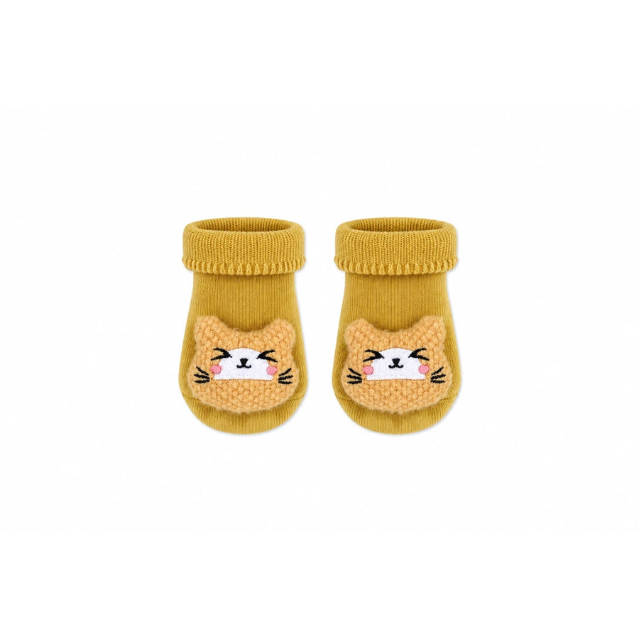 Baby Kitty Socks in mustard with a 3D knitted kitty face, Socks Up UAE