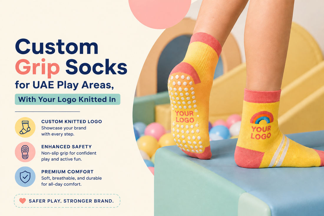 Custom Grip Socks for UAE Play Areas, With Your Logo Knitted In