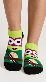 Colorful Ninja Turtles character socks with lime green, purple, green, black.