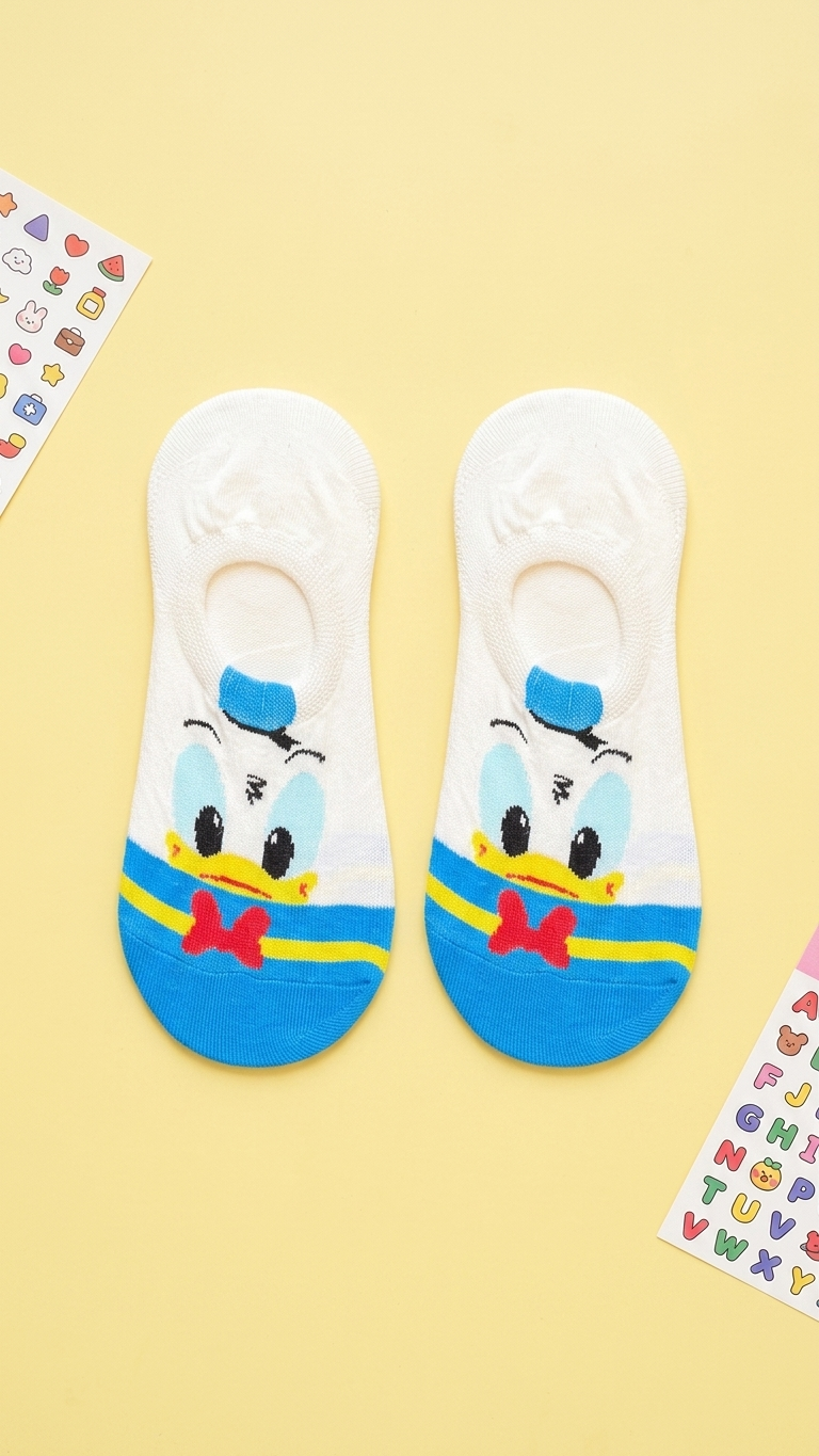 Donald Duck Low-cut socks featuring white upper and blue sole.