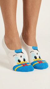 Donald Duck low-cut socks with white and blue colorway, featuring character face.