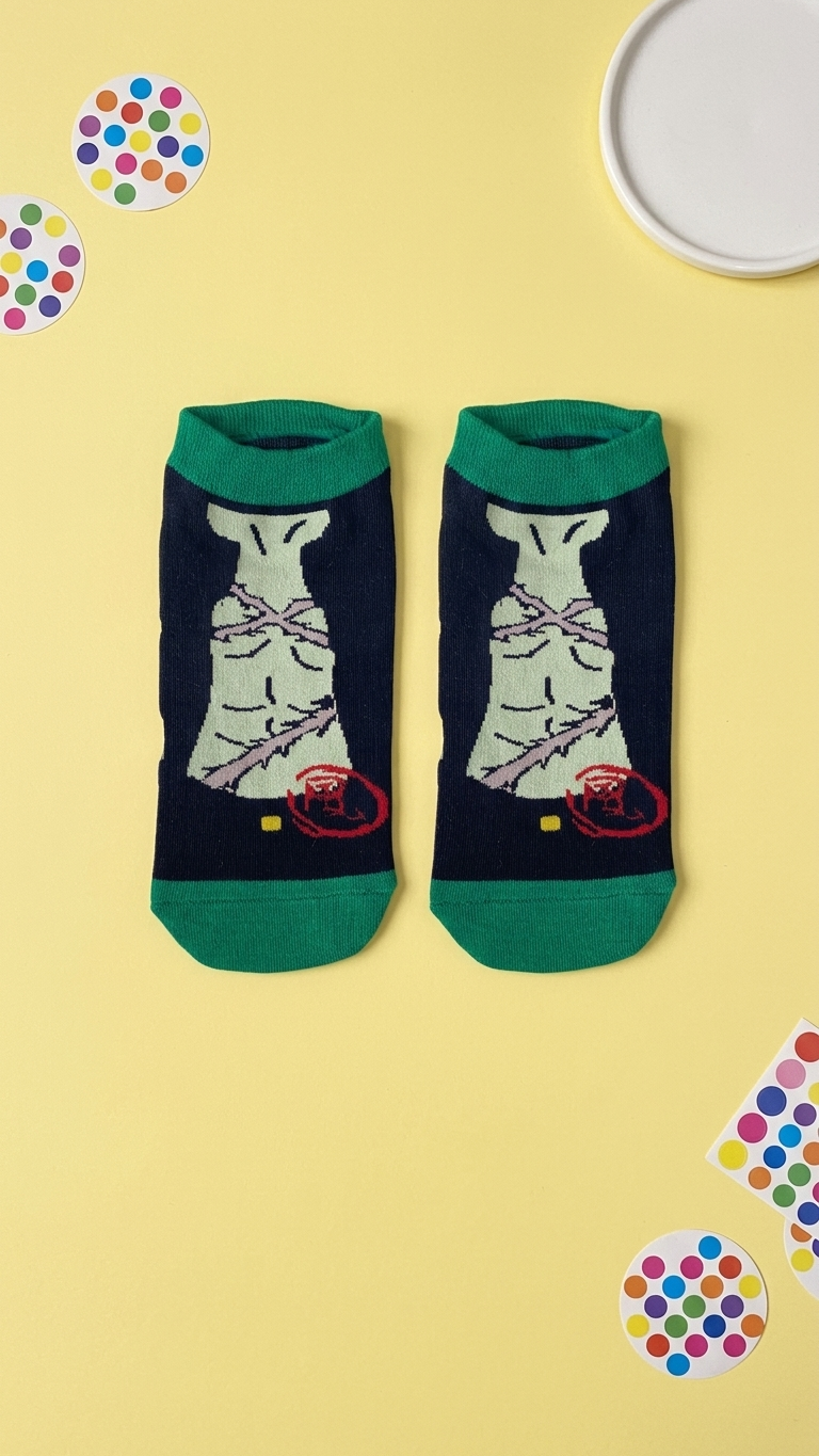 Pair of Demon Slayer ankle socks featuring a mummy character design.