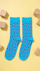 Blue Eyes socks by Socks Up featuring white and purple circular eye.