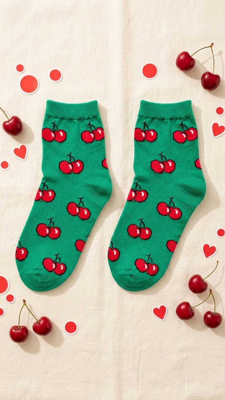 Cherry half crew socks colourful design, Socks Up UAE