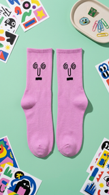 Purple Face half crew socks colourful design, Socks Up UAE