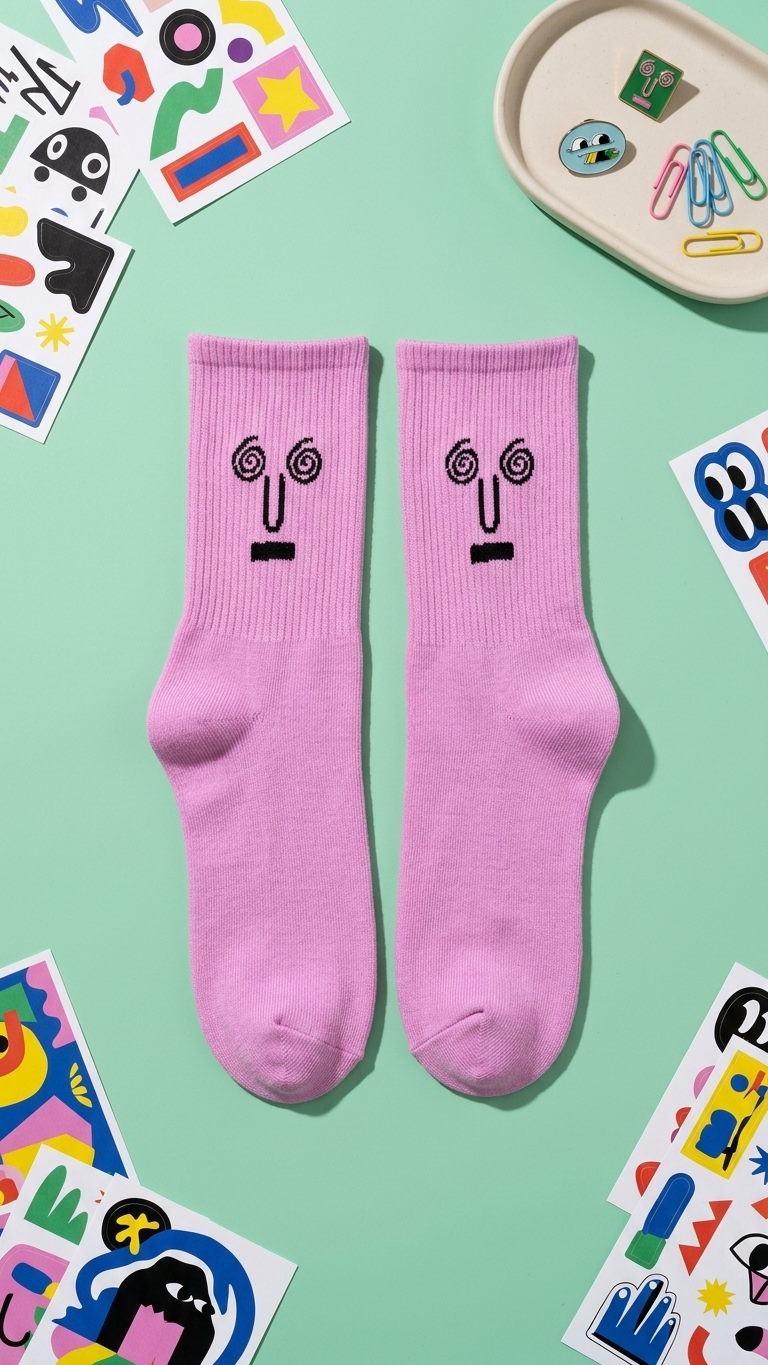 Purple Face half crew socks colourful design, Socks Up UAE