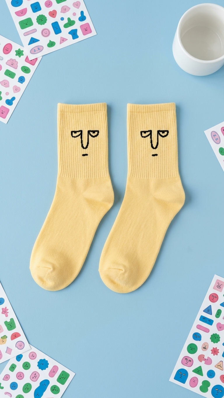 Beige Face half crew socks colourful design, Socks Up UAE