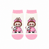 Labubu #8 patterned socks displayed on white background