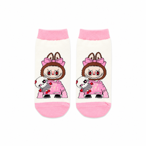 Labubu #8 patterned socks displayed on white background