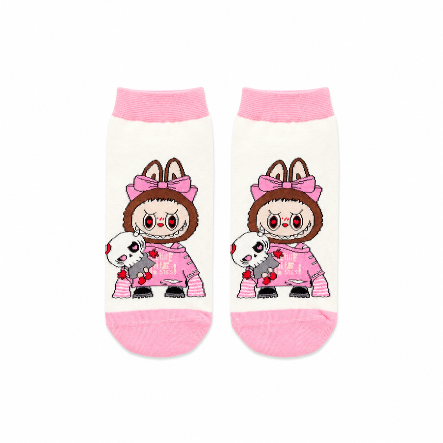 Labubu #8 patterned socks displayed on white background