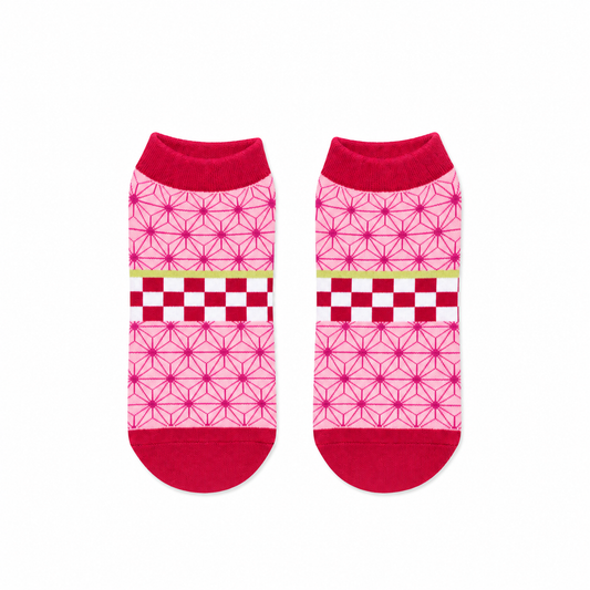 Demon Slayer Nezuko ankle socks with pink asanoha kimono print by Socks Up UAE