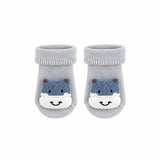 Baby Hippo Socks in soft grey with a 3D knitted hippo face, Socks Up UAE