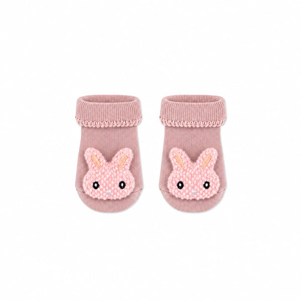 Baby Bunny Socks in dusty pink with a 3D knitted bunny face, Socks Up UAE