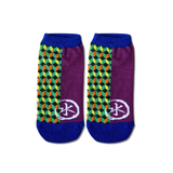 Demon Slayer Giyu Haori ankle socks by Socks Up, Giyu's split haori pattern with a water kanji and royal blue toes